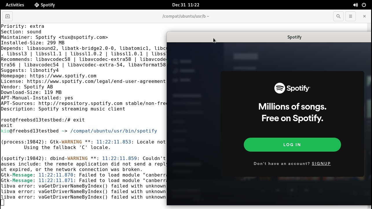 Screenshot of Spotify's desktop client running under FreeBSD